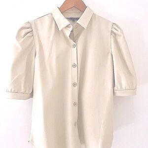 Steve Madden - blouse, faux leather, poof sleeve, button down, never worn